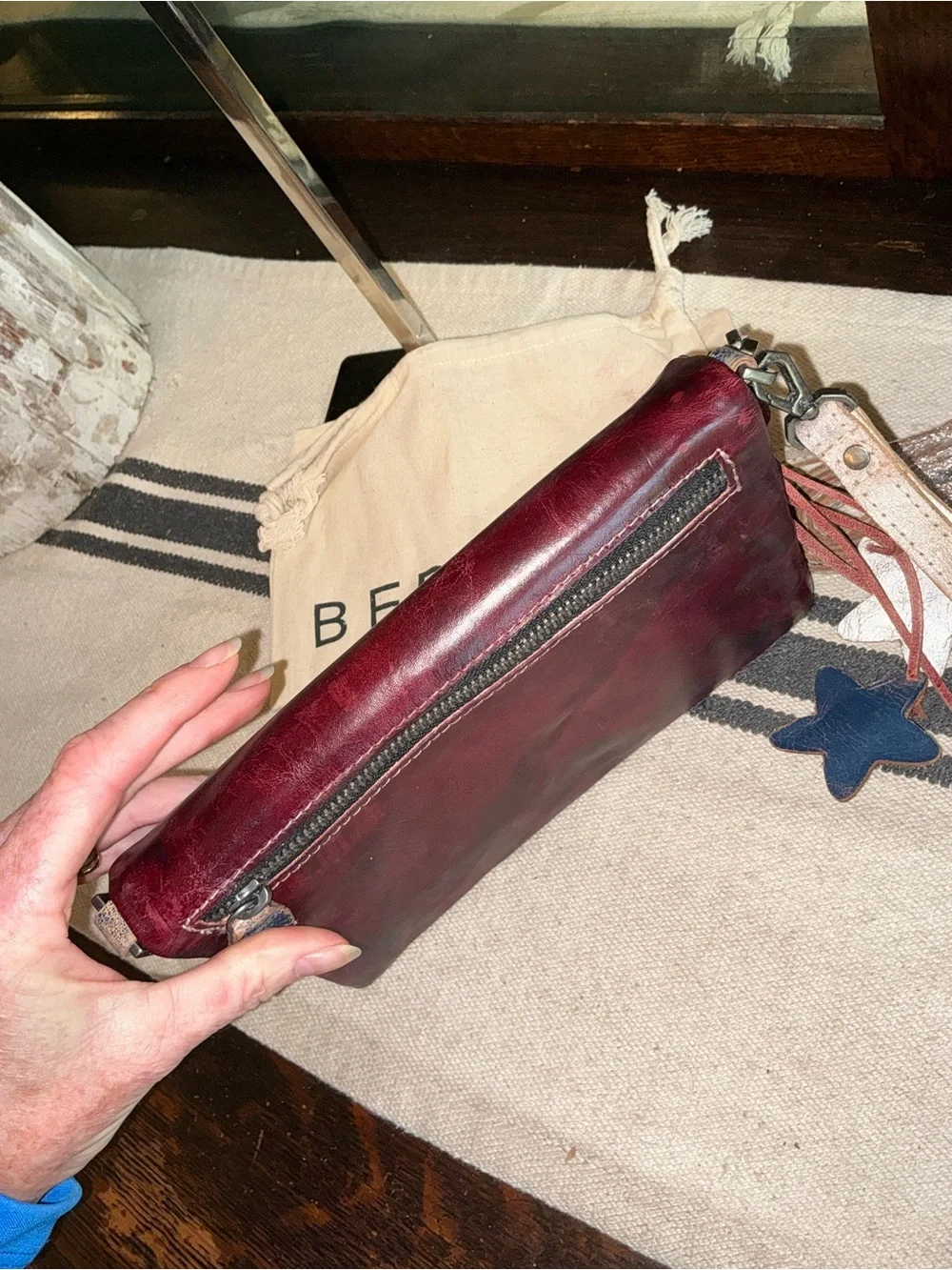 NWT Bed Stu Cadence Wallet Wristlet Crossbody Bag Red Americana Rustic MSRP $198